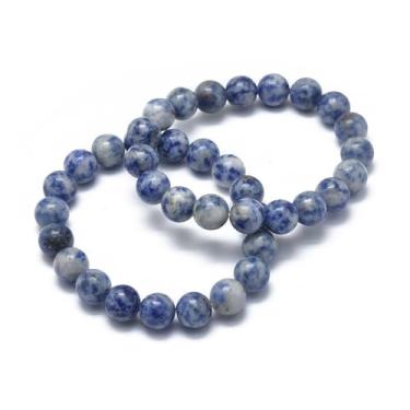 Imagem de 10 pulseiras elásticas com contas de jaspe azul natural 8 mm pulseira de contas redondas para mulheres e homens, joias de Natal, presente de ano novo, diâmetro interno: 5,5 ~ 6 cm (5,5 ~ 6 cm)