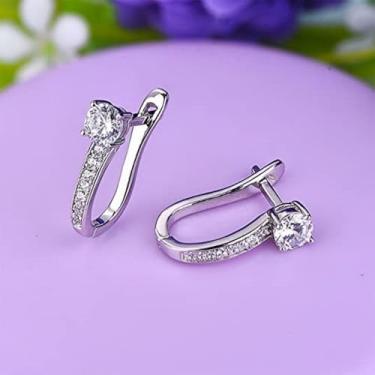 Imagem de Brincos de argola de zircônia cúbica branca folheados a ouro branco para mulheres, festas nupciais, brinco leve para presente para ela