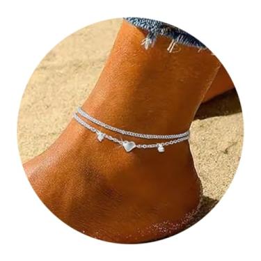 Imagem de Tornozeleira feminina com coração de prata, prata, em camadas, tornozeleira em camadas, presentes, One Size, Aço inoxidável, Sem Pedra Preciosa