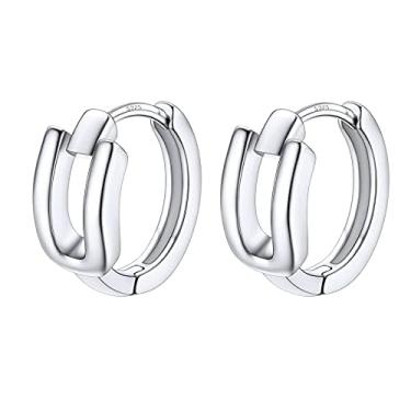 Imagem de Brincos femininos com letras de platina, brincos de prata esterlina, pequenos aros de pressão, One Size, Aço inoxidável, Sem pedra preciosa