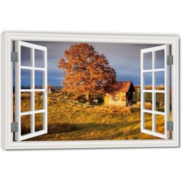 Imagem de Enjoying The CoolArtistic Fake Window Illusion Impressão em tela, arte de parede com vista panorâmica real para sala de estar 80 x 120 cm emoldurada