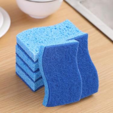 Imagem de Esponja de limpeza de polpa de madeira, esponja de limpeza dupla face absorvente e durável para cozinha, lavar louça, utensílios de cozinha, bancadas, aço inoxidável - não arranha (azul)