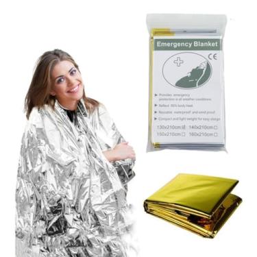 Imagem de Cobertor de sobrevivência de emergência - 210,8 cm x 139,7 cm para uso externo, para proteção de clima quente e frio, dourado