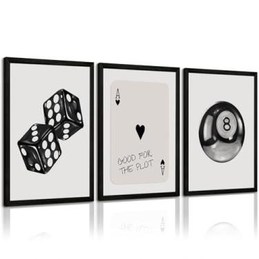 Imagem de Arte de parede estética preta e branca pôster em tela de 8 bolas Y2k imagens legais de dados preto e branco decoração de quarto moderno pôquer impressões pintura retrô arte para dormitório de