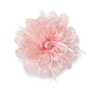 Imagem de Broche de pérola imitação de flor de organza delicada broche de tecido elegante broche de lapela floral para mulheres festa de casamento banquete vestido terno roupas acessórios moda joias 120 mm