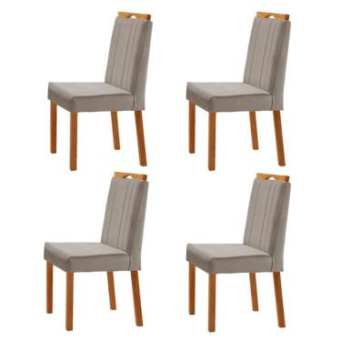 Imagem de Kit 4 Cadeiras ágata Com Puxador Móveis Minas Cor Veludo Cinza