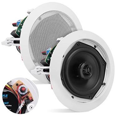 Imagem de Pyle Alto-falante de teto e parede – Subwoofer de som estéreo de 13,3 cm, 2 vias, 70 V, som com tweeter cúpula, 300 watts, design embutido na parede e no teto para sistema surround doméstico - Pyle