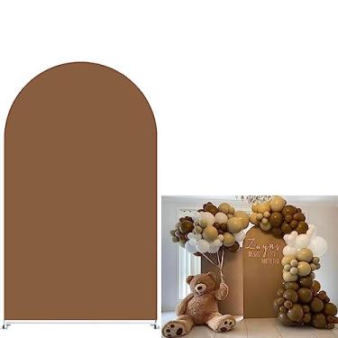 Imagem de afoloa Capas de tecido de arco marrom coiote para festas Chiara arqueado suporte de pano de fundo capa lembrancinhas de festa de aniversário de casamento decorações de toalha de mesa de bolo (0,8 x 1,81 m)