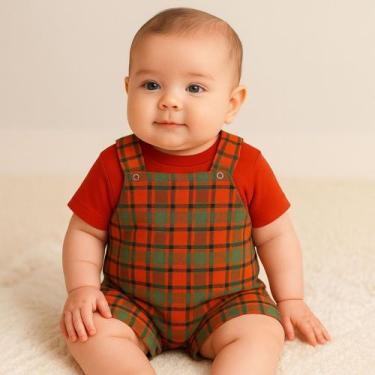 Imagem de Conjunto Bebê Jardineira + Camiseta Natalina do Tamanho P ao 3 Roupa I