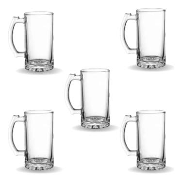 Imagem de Kit Jogo 5 Canecas De Chopp 500ml Vidro Cerveja Festa Evento Amordicaneca Restaurante Hotel Bar Buffet Linha Profissional E Casa