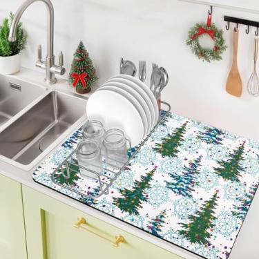 Imagem de Bloss Tapete de barra de café, tapete de barra absorvente de Natal 40,6 cm x 61 cm com traseira de borracha impermeável, cabe sob máquina de café/balcão de cozinha