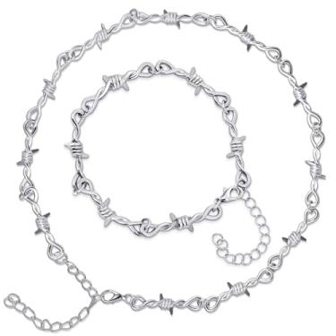 Imagem de LuxGoth Colar de aço inoxidável de arame farpado com espinhos, gótico, punk rock, emoção, motociclista, cosplay, vintage, amuleto, joias, para homens e mulheres, prata GTS-ZHB1N101