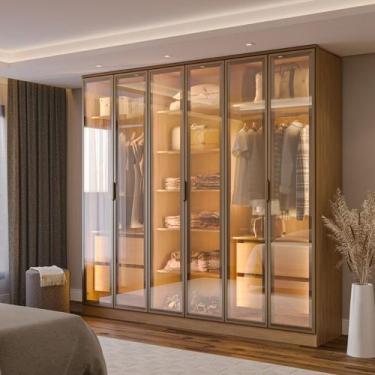Imagem de Guarda-roupa 6 Portas Reflecta com Led 100% Mdf Orion CabeCasa Madeira