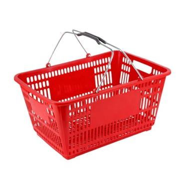 Imagem de MotiveTech Cesto de Compras Portátil, Organizador de Supermercado, Cesto de Armazenamento Ergonômico com Alça, Ferro, para Alimentos, Brinquedos, Cosméticos, Qua, Vermelho