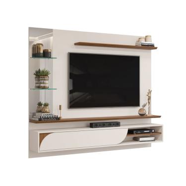 Imagem de Painel Ravi Com Prateleira Off White Com Freijó