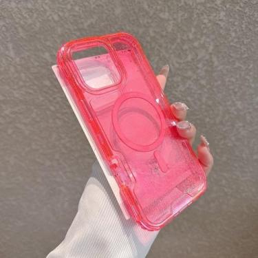 Imagem de Capa transparente 3 em 1 com glitter neon para iPhone 16, 16pro max, 15 Pro, 14, 13 e 12, com carregamento sem fio magnético, vermelha, para iPhone 16 Pro Max