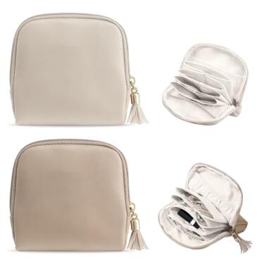 Imagem de huoflame Mini bolsa de armazenamento de joias de 2 peças para mulheres – bolsa portátil de maquiagem e moedas, organizador multifuncional com zíper pequeno para anéis, brincos, colares, bolsa de