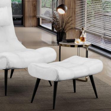 Imagem de Puff Decorativo Sala De Estar Pés Palito Letty Pu Branco G19 - Gran Belo
