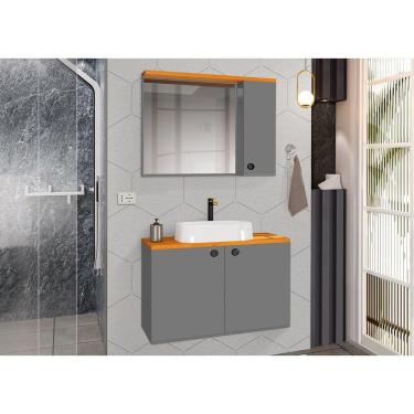 Imagem de Conjunto Para Banheiro Gabinete Suspenso Com Cuba E Espelheira Madri Cinza