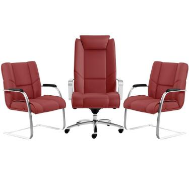 Imagem de Kit Cadeira Presidente Com 2 Cadeiras Fixas Vermelho