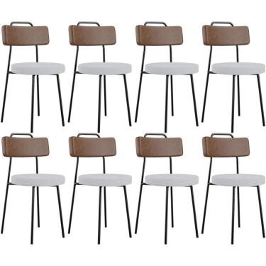 Imagem de Kit 08 Cadeiras Estofada Para Sala De Jantar Barcelona L02 Couríssimo Marrom Linho Cinza - Lyam