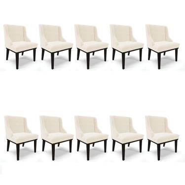 Imagem de Kit 10 Cadeiras Liz Veludo Bege Base Fixa Madeira Preto -