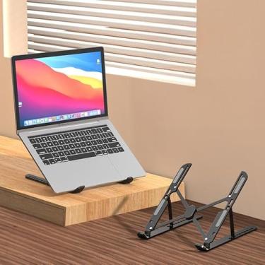 Imagem de Suporte de alumínio para laptop, suporte ergonômico ajustável para notebook com estrutura de triângulo duplo e almofadas de silicone antiderrapantes para todos os laptops