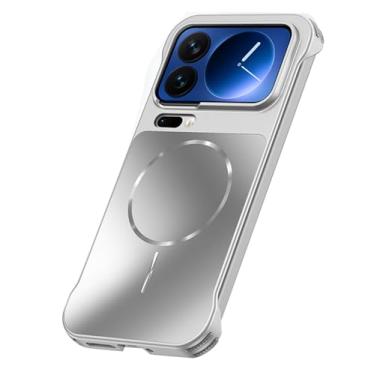 Imagem de HAOMRIYL Capa magnética para Xiaomi 17 Pro Max/17 Pro/17, fina, sem moldura, minimalista, capa rígida à prova de choque, capa de proteção para câmera, prata, 17 Pro Max