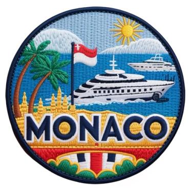 Imagem de Emblema bordado da bandeira do Mônaco com ferro/costurado (8,2 cm) para viagem Monte Carlo Europa Lembrança França Emblema de férias Emblema para presente