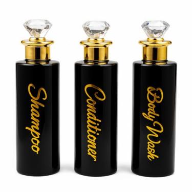 Imagem de uMadeUs Dispensador de xampu e condicionador – Garrafas essenciais de higiene – Shampoo recarregável para chuveiro e sabonete líquido, Diamante preto redondo, Medium, Moderna