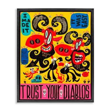Imagem de Stupell Industries Arte de parede em tela flutuante cinza Trust Your Diablos, design de Jorge R. Gutierrez, 21 x 17