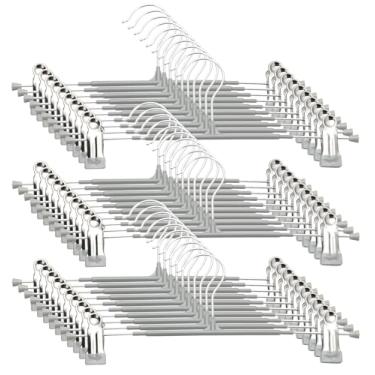 Imagem de Cabides para calças com clipes – pacote com 30 cabides de saia resistentes, antiderrapantes ajustáveis para economizar espaço, para calças, jeans, shorts | cinza | 30 cm