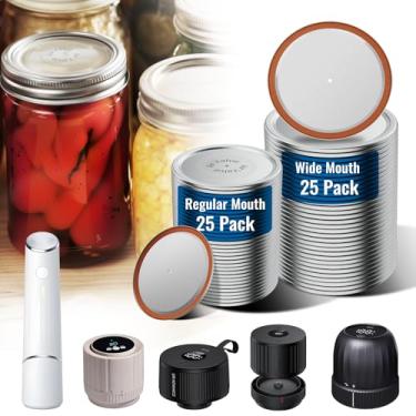 Imagem de UR ADVANCE 50 tampas de conserva – 25 tampas de boca larga (8,4 cm) e 25 tampas de pote de vidro de boca regular (6,8 cm), vedação a vácuo para bola, frascos Kerr, compatíveis com seladores elétricos