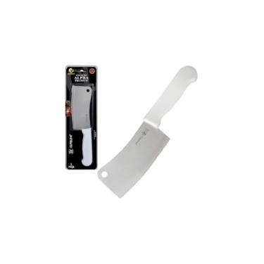 Imagem de Cutelo Profissional em Aço Inox, 8 Polegadas, Cabo Branco Anatômico, 33,3cm, 280g, para Cozinha Industrial e Doméstica