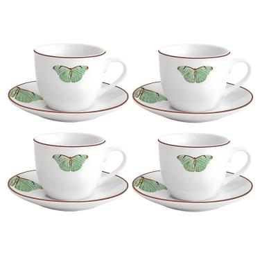 Imagem de Jogo Xícaras Café Com Pires 220Ml 4 Pçs Borboleta Porcelana