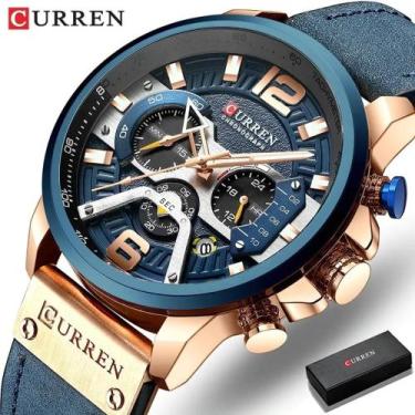 Imagem de Relógio curren 8329 azul cronografo original couro social masculino to