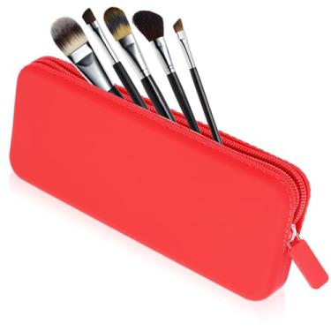 Imagem de Sakolla Suporte de pincel de maquiagem de viagem, bolsa de pincéis de maquiagem de silicone impermeável com fecho de zíper, organizador de pincéis de maquiagem portátil macio, bolsa de cosméticos