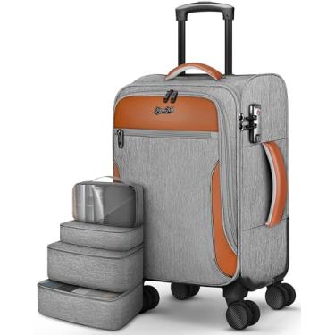 Imagem de Mala de mão aprovada por companhias aéreas de 55 x 35 x 23 cm, mala macia de 55 cm com trava TSA e 4 rodas giratórias, malas de mão leves com rodinhas para homens e viagens, Cinza, Small, Softside