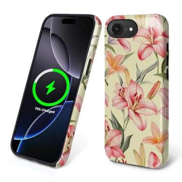 Imagem de Flivro Capa magnética para iPhone 16e, compatível com Magsafe, capa rígida de policarbonato, amortecedor interno de silicone, antiarranhões, capa fina à prova de choque para iPhone 16e - lírio pintado