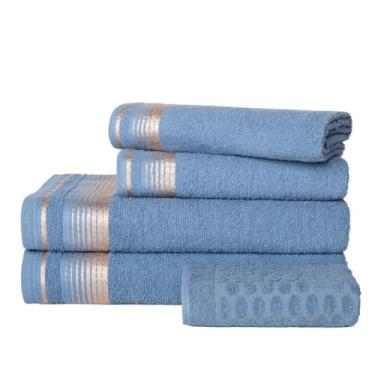 Imagem de Jogo Toalhas 5 Peças 2 Banho, 2 Rosto, 1 Piso Algodão - Rosa Toalhas(AZUL)
