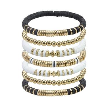 Imagem de ZHDHDQ Pulseiras elásticas com contas para mulheres, pulseiras empilháveis de argila de polímero Heishi, amizade, boêmio, verão, praia, conjunto de joias, 10, Sem Pedra Preciosa