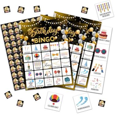 Imagem de Cartas de Bingo de Aniversário, Bingo Balck Golden Happy Birthday para Adultos Amigos Grupo Grande, Presentes Ideal para Atividades Especiais de Dias, Lembranças de Decorações de Festa de Dia B -A12