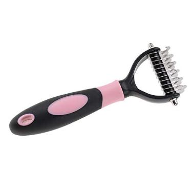 Imagem de Acouto Escova de Pente de nó Profissional de 2 Lados para Animais de Estimação, Tratamento Eficaz para Cães, Ferramenta de Remoção de Pêlos de Aço Inoxidável Com Alça Ergonômica, Pele Sensível e Segura, Aborda Tapetes e Emaranhados Perfeitamente (Rosa)