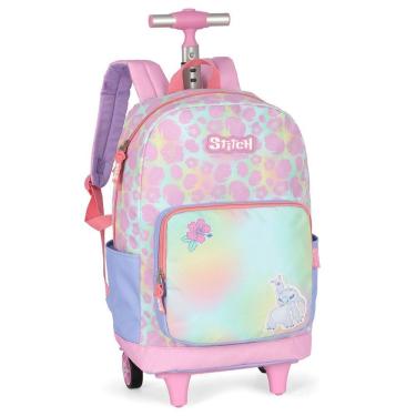 Imagem de Mochila Rodinha Stitch Reforçada Juvenil Grande Rosa Disney