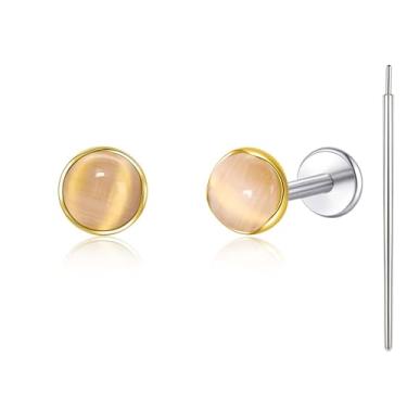 Imagem de Limerencia Brincos hipoalergênicos para orelhas sensíveis – Brincos redondos de titânio G23, cartilagem de 4 mm, brincos perfurados com pedra de 4 mm para presente feminino e masculino