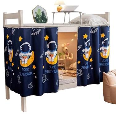 Imagem de Teanea Cortinas de cama de beliche de pano de privacidade para cama baixa de solteiro com 2 painéis, azul-marinho Spaceboy