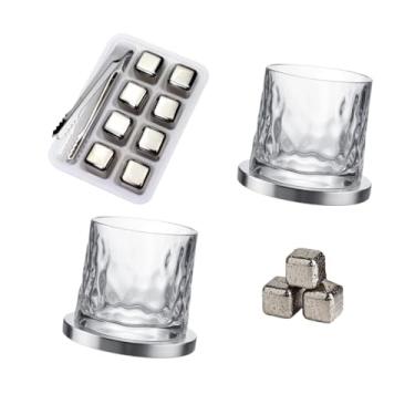 Imagem de Kit Whisky Luxo com 2 Copos Giratórios com Base Inox + 8 Cubos de Gelo Inox Reutilizáveis + Pegador