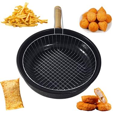 Imagem de Fritadeira Esmaltada com Cesto Cromado Frigideira Cabo Madeira