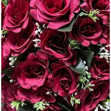 Imagem de Buquê de rosas com folhagem - Arranjo Floral Decorativo para Mesa, Sala de Estar, Eventos e Presentes - Beleza Eterna e Realista(Masala,2 Unidade)