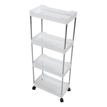 Imagem de SUNGOOYUE Carrinho de Armazenamento Com Rodas Carrinho de Armazenamento de Metal de 4 Camadas para Sala de Estar, Organizador de Aço Inoxidável Estável para Melhor Utilização do Espaço (Branco)